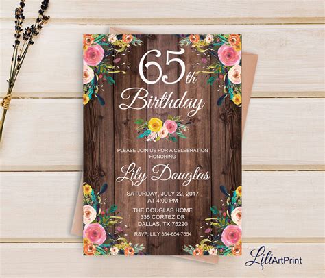 65th Birthday Invitation Floral Birthday Invitation Any Age Etsy