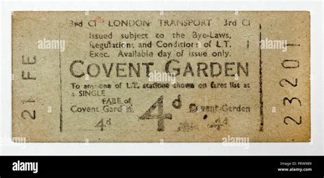 Vintage 1950s London Underground Ticket Covent Garden Station