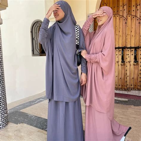 two piece muslim sets eid mubarak prayer garment hijab khimar jilbab ramadan prayer clothes