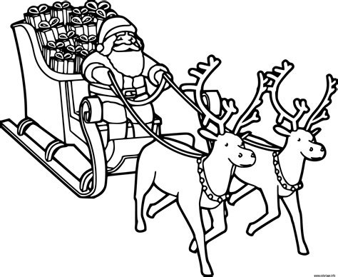 Les bottes sont vertes et son nez est rosi par le froid. Coloriage Pere Noel Avec Traineau Et Ses Rennes Au Nez ...