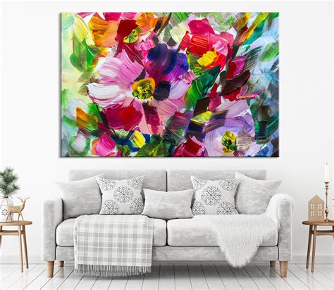 Abstract Flower Painting Wall Art Print Colorful Flower Etsy