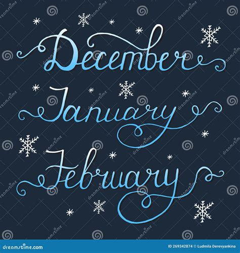 3 Winter Month Of Year December January February Lettering Stock