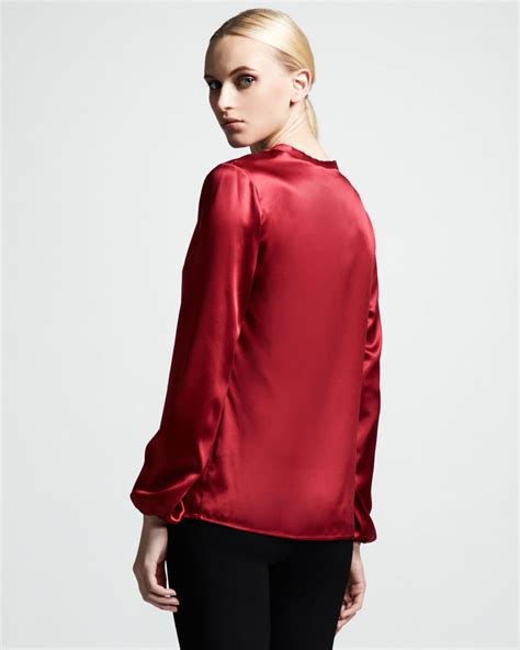 Lyst Lanvin Womens Washed Satin Blouse Rouge Fonce In Red