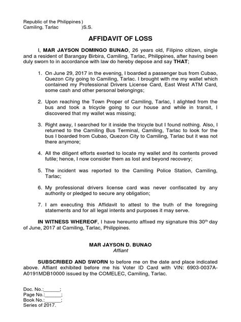 The guardian will apply for an appointment as representative payee through a competent court or the system. Affidavit of Loss - Bunao (Wallet)