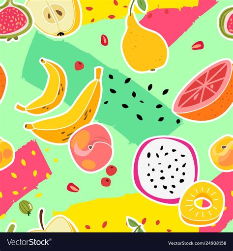Fruit Print Fruits Seamless Pattern Fresh Food Vector Image