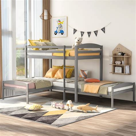 Twin Over Twin Bunk Bed For 3 L Shaped Triple Bunk Bed With Ladder