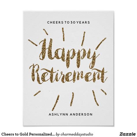 Cheers To Gold Personalized Happy Retirement Poster Retirement Quotes
