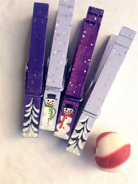 Christmas Clothespins Hand Painted Purple And Lavender Snowman Etsy Christmas Clothespins