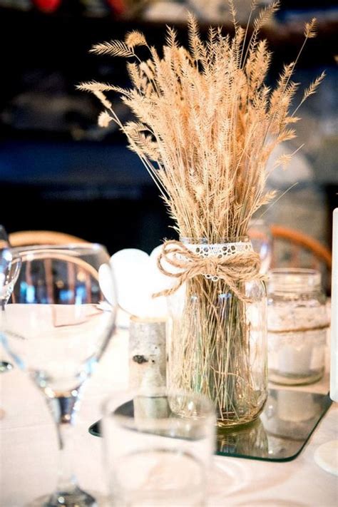 Country Wedding Centerpieces With Wheat And Mason Jar Emmalovesweddings