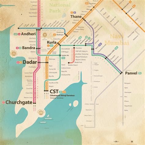 High Resolution Stylised Linear Map For Mumbai Local Trains Locals Of