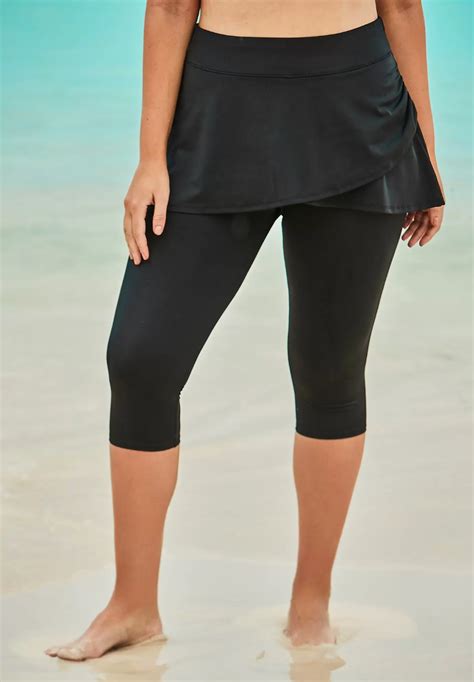 Flattering Skirted Swim Capri Pant Black Swim Capris Capri Pants Swim Bottoms