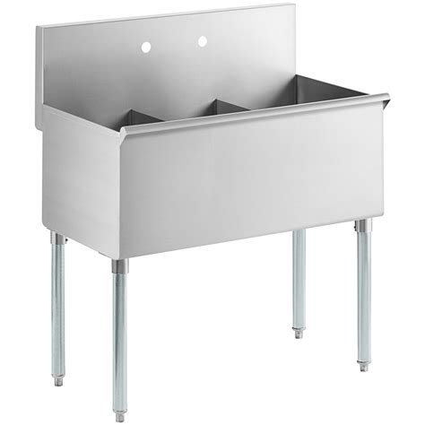 Regency 36 16 Gauge Stainless Steel Three Compartment Commercial