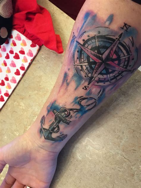 Compass With Anchor And Water Colors Simple Anchor Tattoo Anchor