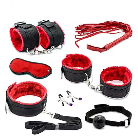 7pcs Bondage Set Cotton Red Restraint Sex Toys For Couple Handcuffs Sexy Brand Whip Collar For