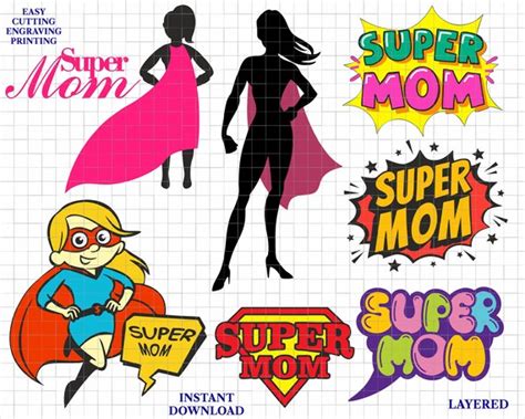 Super Mom Mother SVG PNG Cricut Silhouette Laser Cut Layered Etsy