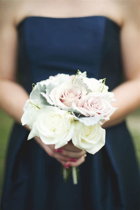 Simple White And Champagne Rose Bridesmaid Bouquet