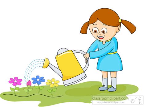 Gardening Clipart Girl Watering Flowers With Yellow Water Can