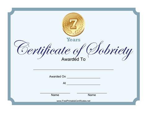 7 Years Certificate Of Sobriety Template Download Printable Pdf
