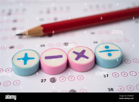 Math Symbol And Pencil On Answer Sheet Background Education Study