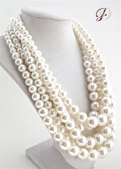 Cream Pearl Necklace Chunky Layered Bold Pearl Statement Necklace On