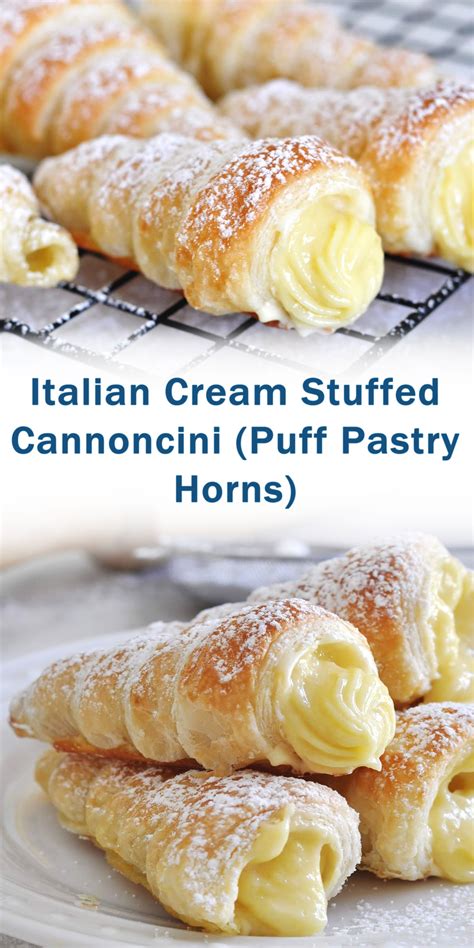 Italian cream stuffed cannoncini (puff pastry horns) crispy and buttery puff pastry cannoncini filled with velvety and rich custard cream roylene davispastries, etc. Pin on Food DIYs