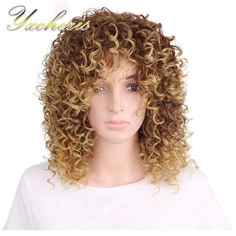 YXCHERISHAIR Synthetic Afro Kinky Curly Wigs Heat Resistant African American Hairstyles For