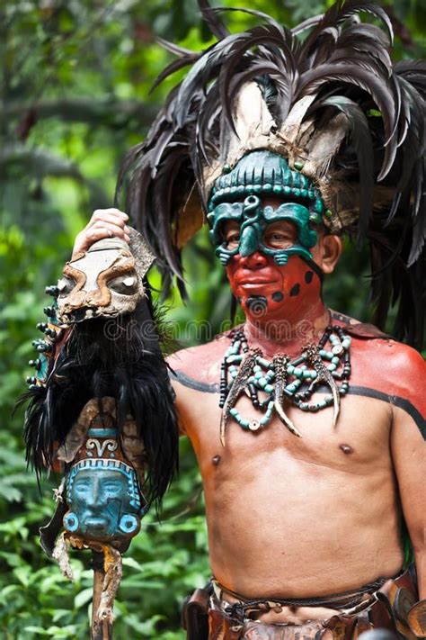 Mayan Shaman In The Xcaret Show In Mexico Stock Images Mayan People