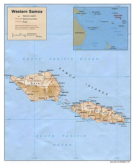 Detailed Political And Relief Map Of Samoa With Cities And Roads