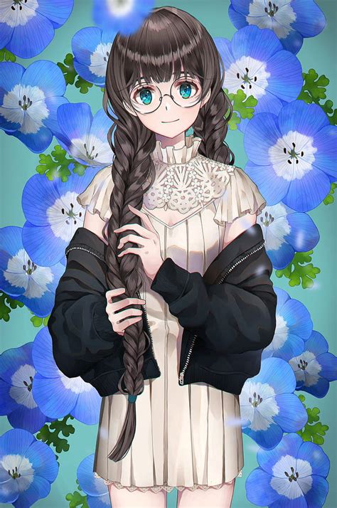 Download Anime Girl Surrounded By Blue Flower Iphone Wallpaper