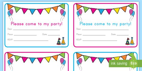 Birthday Party Invitation Cards (teacher made)