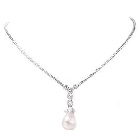 Baroque Pearl Diamond Gold Pendant Necklace For Sale At 1stdibs