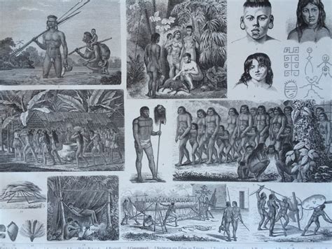 1870 Brazilian Native Tribes Art And Culture Original Antique Print