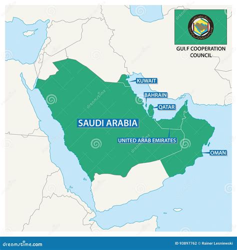 Map Of The Member States Of The Gulf Cooperation Council With Flag