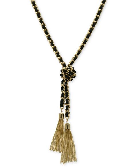 Guess Gold Tone And Black Chain Tassel Necklace And Reviews Fashion