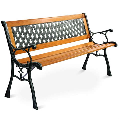 Costway Outdoor Durable Cast Iron Bench Black And Natural