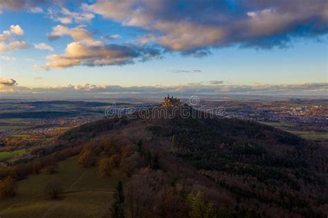 Aerial View Of Hohenzollern Castle During Bright Sunset Germany In The