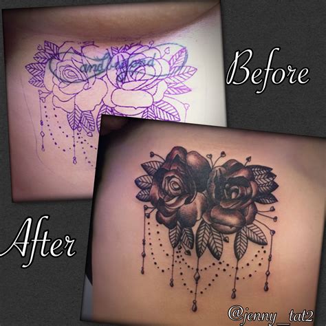 Cover Up Black And Grey Roses Tattoo By Jenny Forth Miami Cover Up