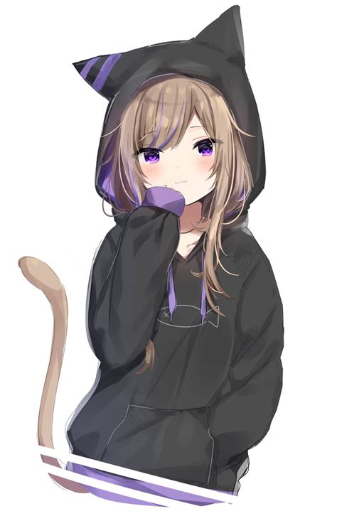 Elegant Anime Girl With Cat Hoodie Seleran