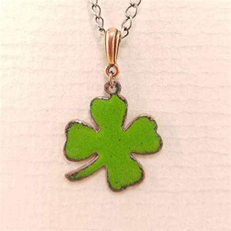 Four Leaf Clover Enameled Necklace Handmade Products