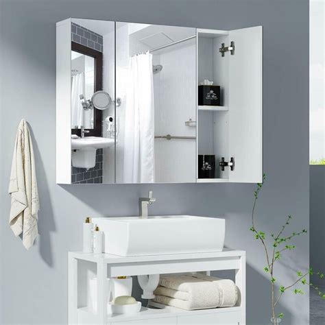 Homfa Medicine Cabinet With Mirror For Bathroom 3 Door Wall Mounted