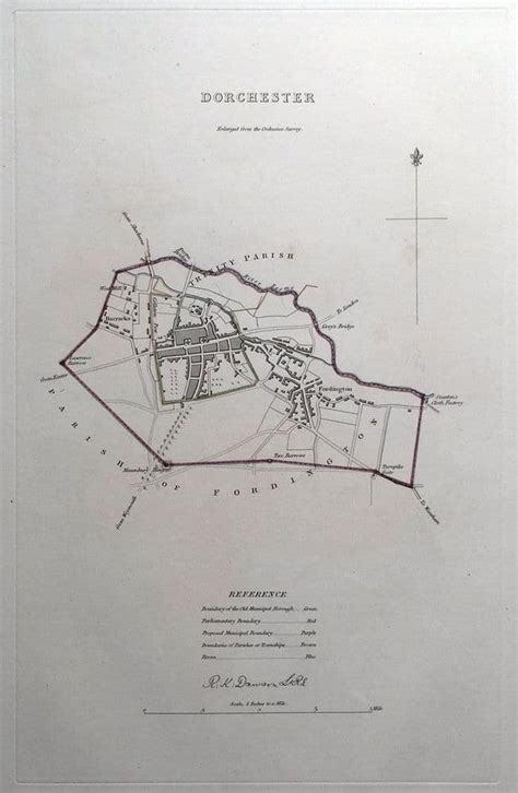 Dorchester Dorset England Street Plan Dawson Original Antique Map 1832