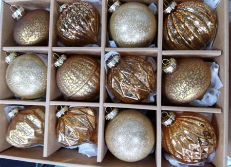 Gold Assorted Distressed Finish Glass Ornament Set