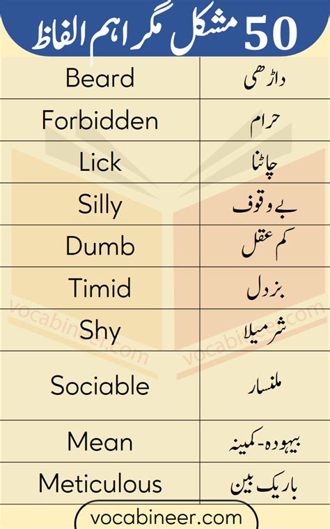 50 Most Commonly Used English Words With Urdu Meanings For Beginner English Learners English