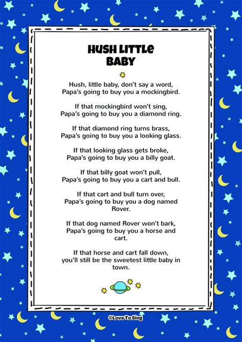 You can choose a musical genre or artist to inspire your creation, then you choose a few topics to write about and we map out a cool song. Download this popular kids video song "Hush Little Baby ...