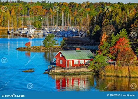 Red House On Rocky Shore Of Ruissalo Island Finland Stock Photo