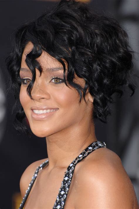 Rihanna Curly Black Angled Bob Bob Hairstyle Steal Her Style