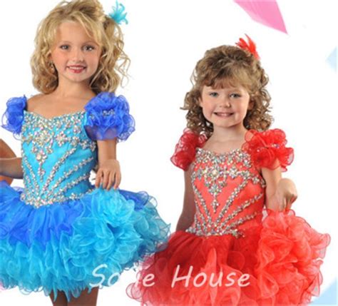 Tutu Open Back Short Blue Ombre Organza Ruffle Beaded Girl Pageant Prom