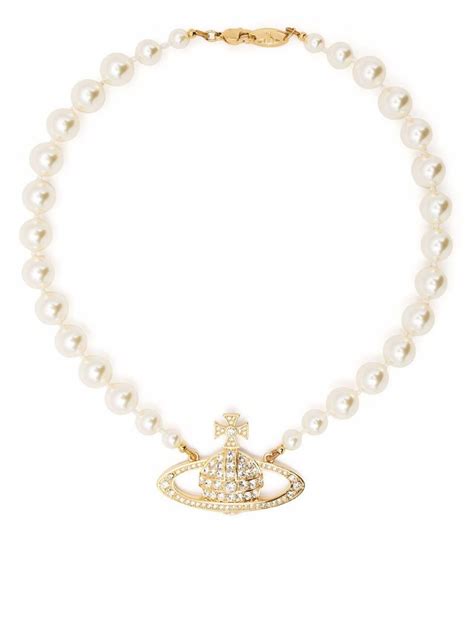 Vivienne Westwood Gold Tone Mini Bas Relief Pearl Choker Necklace Women S Pearl Crystal