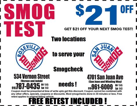 Get the best smog test deals, coupons and promos from $17.95 in california. $21 Off Smog Test Coupon | Auto Smog Near me | (916) 961-6009