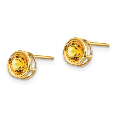 14k Yellow Gold 5mm Bezel Synthetic Citrine Stud Earrings Ebay